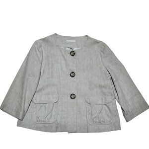 Van Heusen Womens Linen Blend Natural Flax Button-Up Cropped Blazer Jacket M